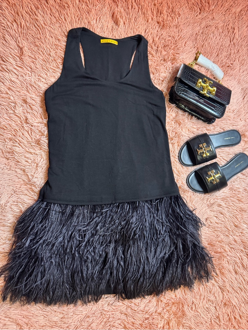 NWOT Alice + Olivia Feather Trim Sleeveless Mini Dress. Size S - Picture 10 of 10